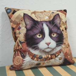 capa de almofada em tapeçaria gato klimt