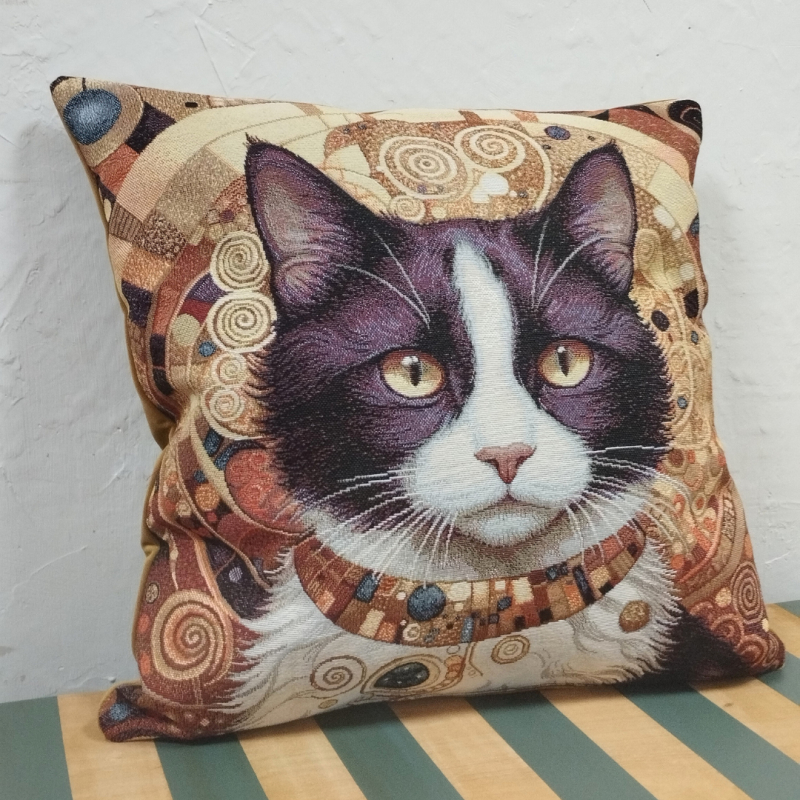 capa de almofada em tapeçaria gato klimt
